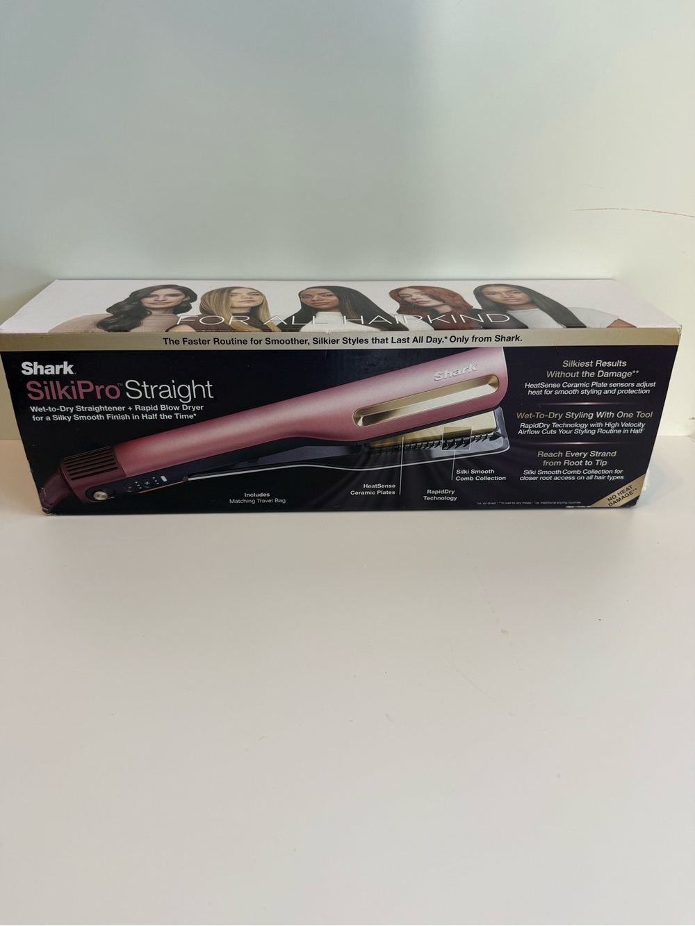 Shark SilkiPro Straight Wet-to-Dry Hair Styler Straightener in Rose/ pink